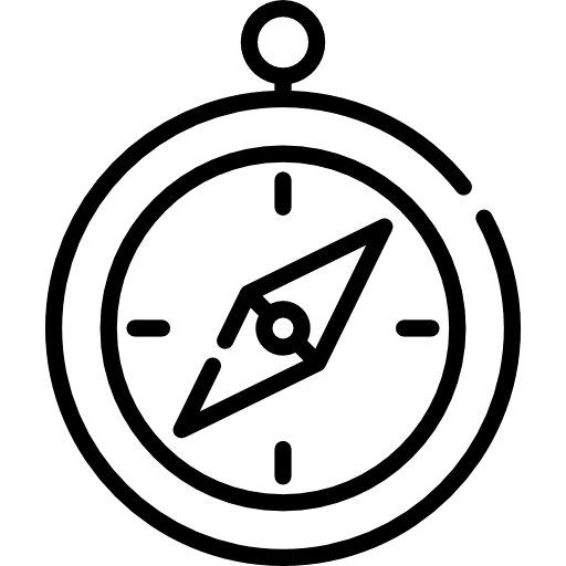 Pictogramme d’une boussole pour représenter des séjours personnalisables chez Atlantide Voyages.
