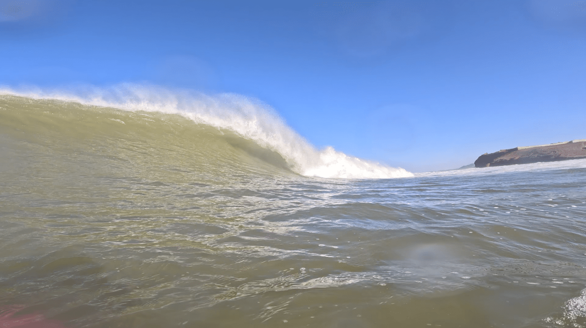 Perfect wave rolling towards the Moroccan coastline.