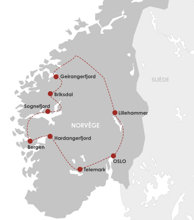 carte des incontournables de norvège fjords et villes