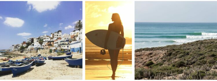 Paysage côtier avec des vagues idéales pour le surf au Maroc