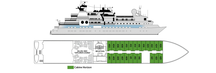 Plan du pont avec salon et réception