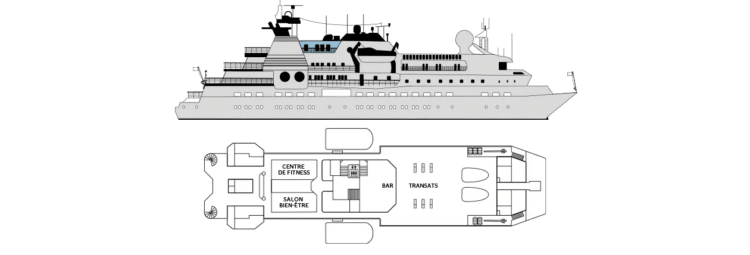 Plan du pont avec centre de fitness et bar