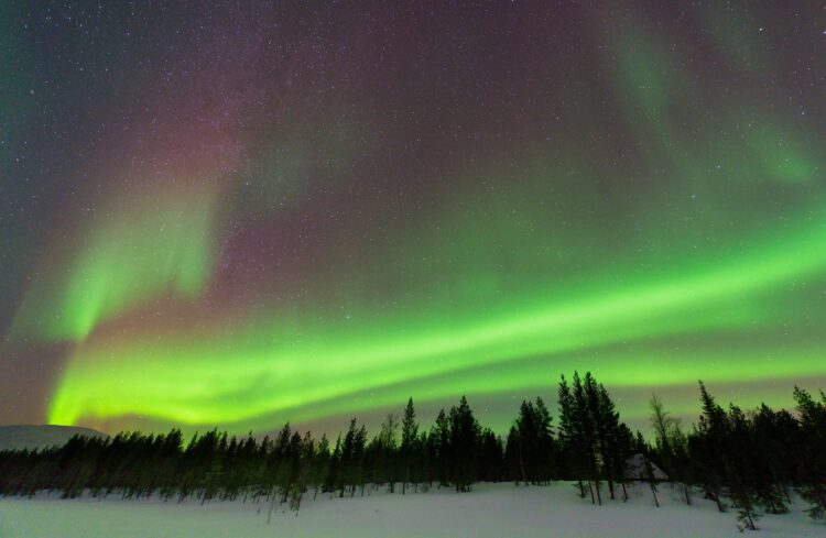 Les aurores boréales illuminent le ciel nocturne de Laponie