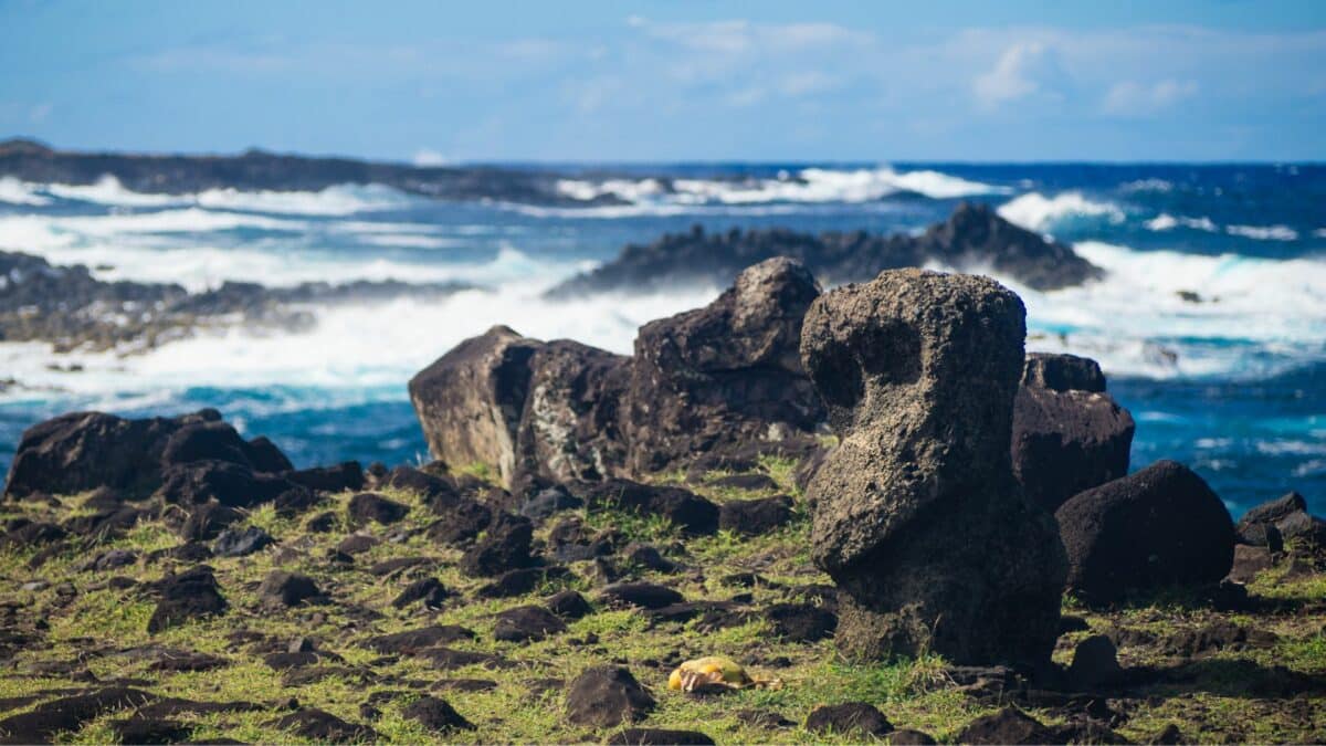 Moai sur la côte de l'Île de Pâques