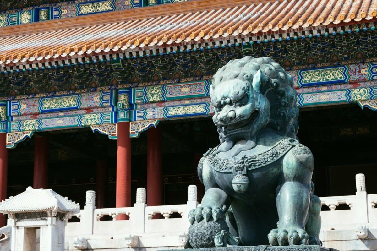 Statue de lion gardien dans la Cité Interdite, Pékin