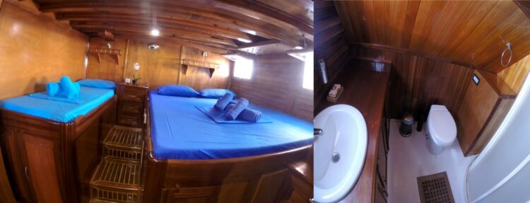 Cabine master avec lit double et salle de bain privée sur un voilier