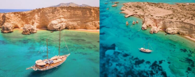 Voilier en route vers une île grecque lors d’une croisière en petit bateau